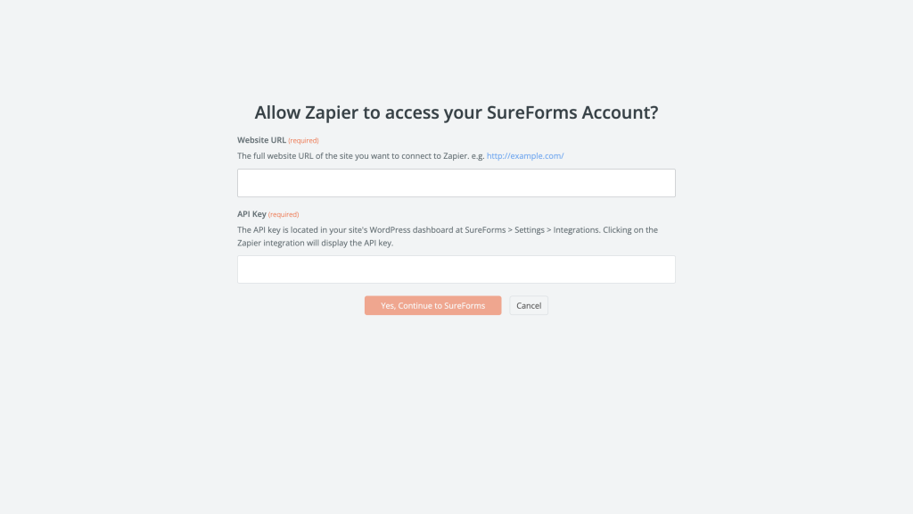 enter the site url and api key
